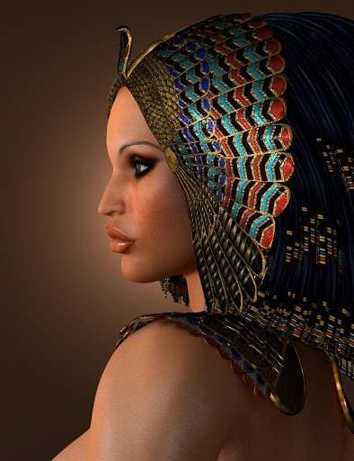 Artistic representation of Cleopatra, adorned in a colorful beaded headdress, symbolizing her historical connection to the ancient art of sugaring for hair removal.