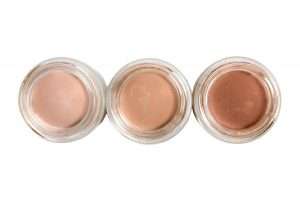 Closeup overhead view of 3 shades of makeup