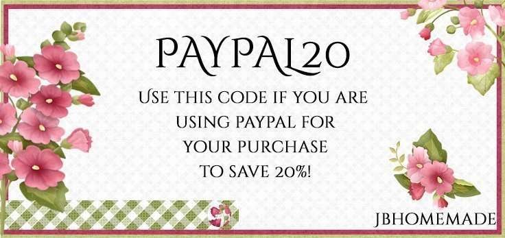 A promotional image offering a 20% discount for users who use PayPal for their purchases, surrounded by a floral border.