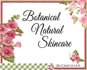 Hollyhock Logo for JBHomemade Sugaring and Skin Care with pink and green elements framing a title of 'Botanical Natural Skincare'