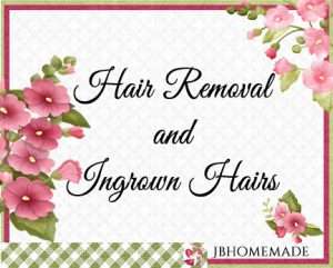 Hollyhock Logo for JBHomemade Sugaring and Skin Care with pink and green elements framing a title of ‘Hair Removal and Ingrown Hairs'