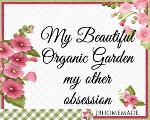 Hollyhock Logo for JBHomemade Sugaring and Skin Care with pink and green elements framing a title of ‘My Beautiful Organic Garden my other obsession'