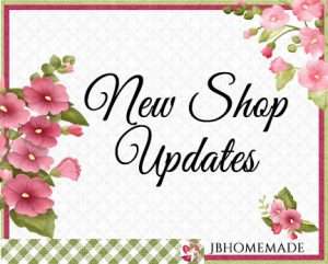Hollyhock Logo for JBHomemade Sugaring and Skin Care with pink and green elements framing a title of ‘New Shop Updates'