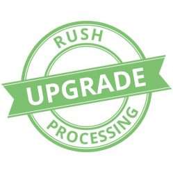 A green stamp signifying rush upgrade processing for expedited service.