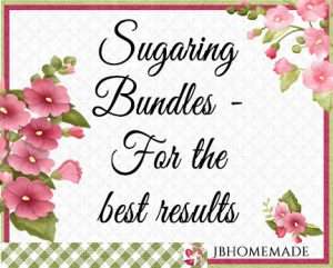 Hollyhock Logo for JBHomemade Sugaring and Skin Care with pink and green elements framing a title of ‘Sugaring Bundles - For the best results'
