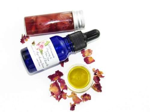 Rose the Age Away Natural Facial Serum’ with avocado oil for nourishment and roses for natural rejuvenation.