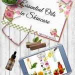 A tablet displaying an image representing the content of ‘Essential Oils in Skincare’ against a grey wood background.