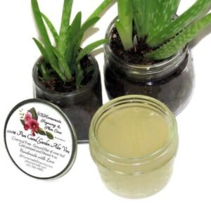 Pure Aloe Vera Gel in 4 oz Mason Jar: Fresh skincare product next to a small potted plant