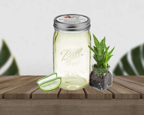 Pure Aloe Vera Gel in Quart Size Jar: Fresh and natural skincare product.