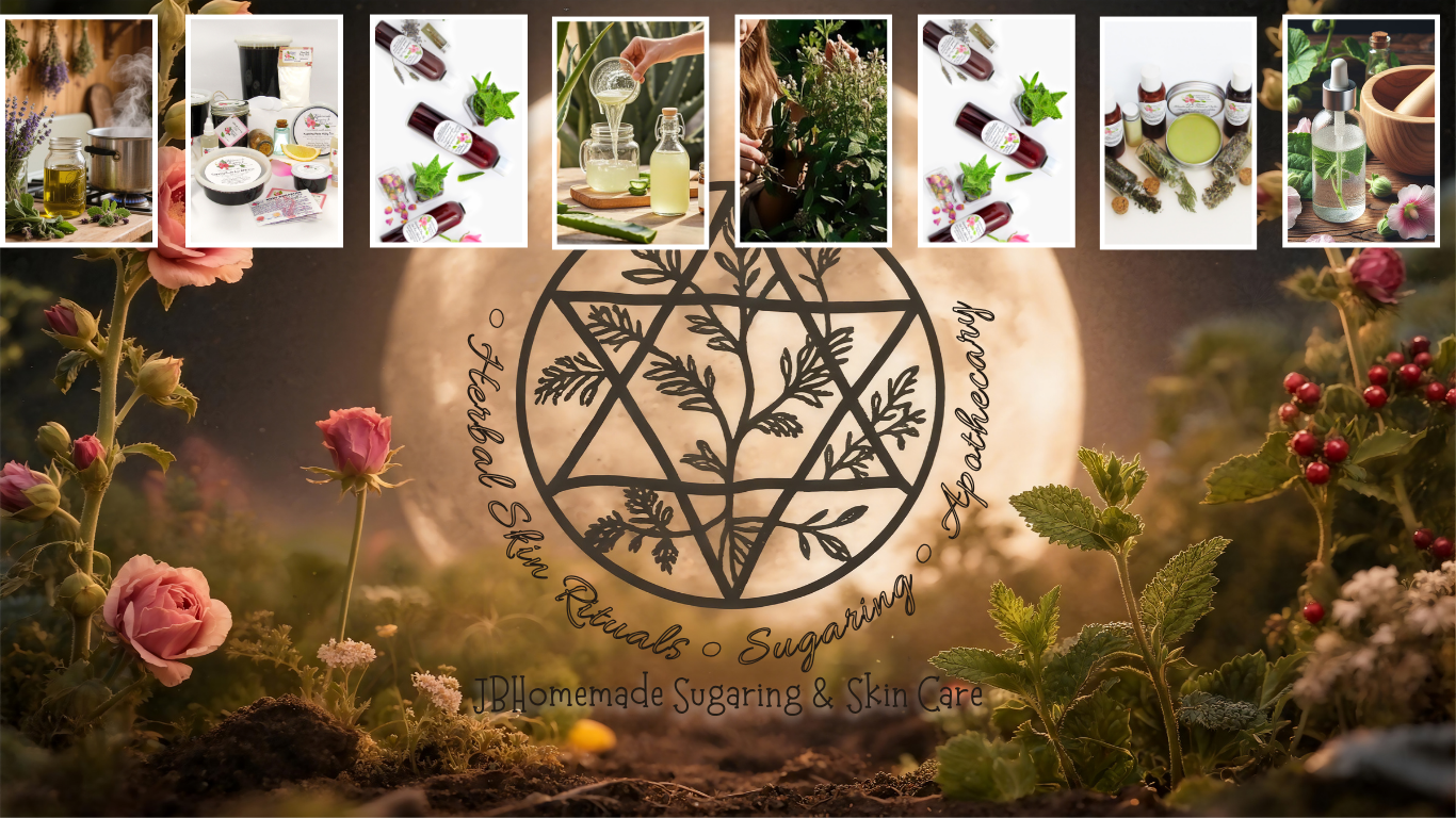 Handmade Skin Care Collage Featuring Sugaring Rituals and Botanical Ingredients