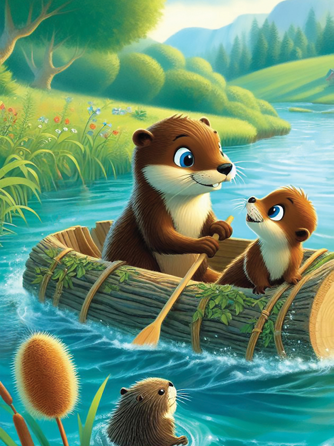 Colored boat adventure scene